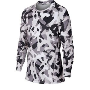 Nike Dri Fit Long Sleeve Camo Print Stretch Training Fleece lined Shirt size M